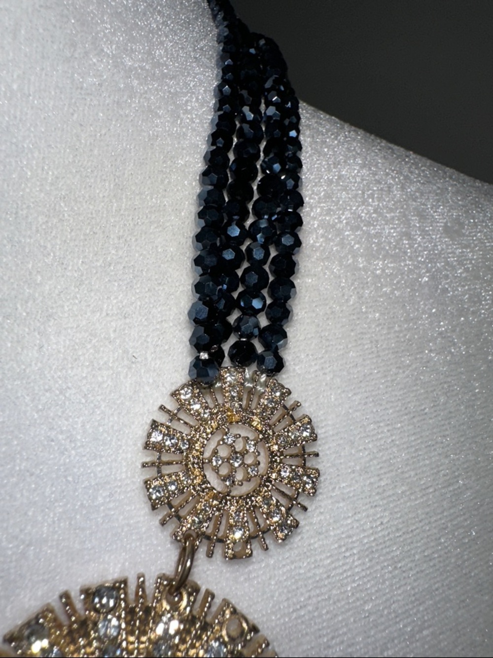 Anthropologie Gold and Blue Crystal Medallion Necklace - Picture 10 of 10